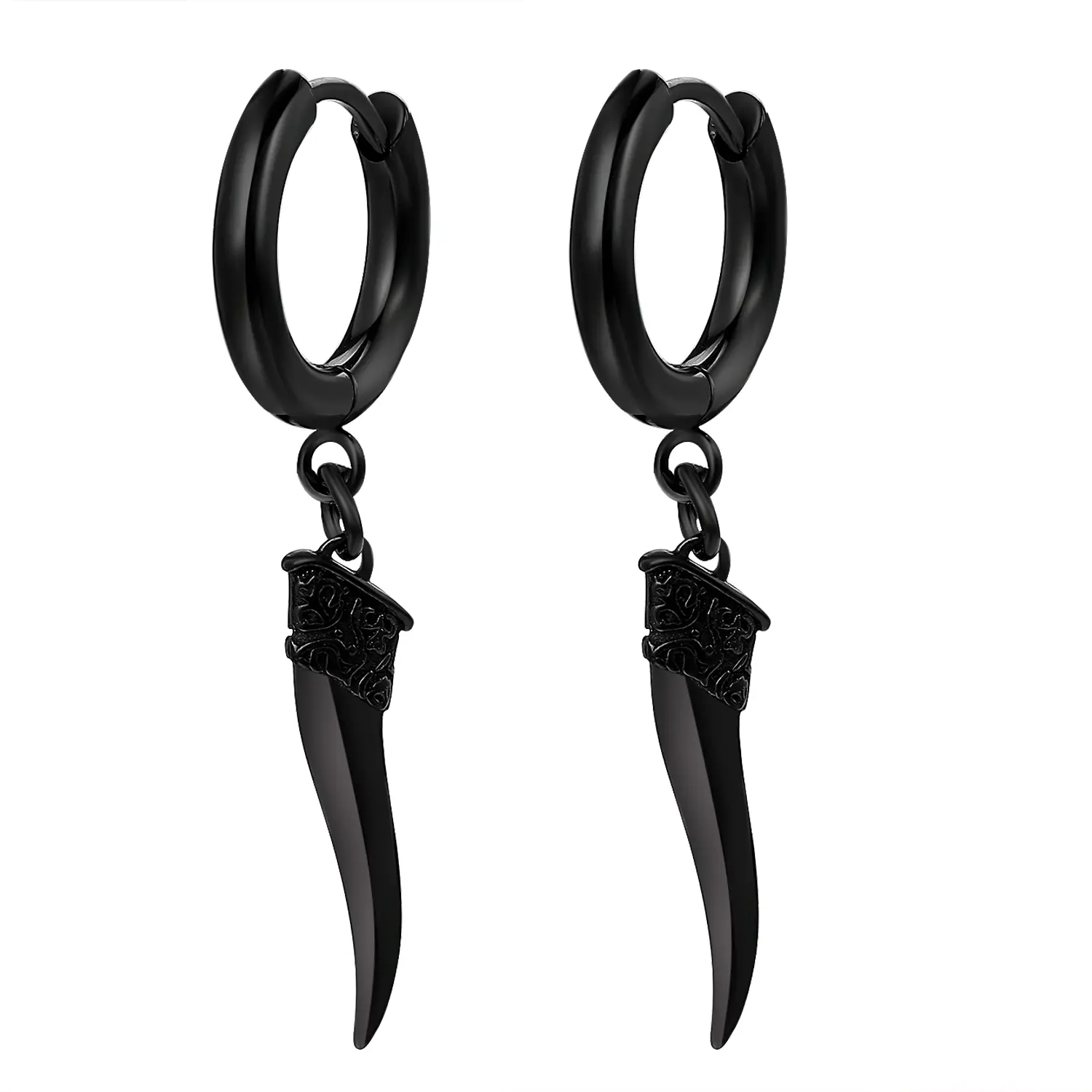 OIDEA Mini Dagger Looped Statement Punk Earrings, Stainless Steel Gothic Hypoallergenic Black Halloween Themed Character Shaped Hoop Earrings for Men Women, Halloween Themed Earrings, Statement Hoop Earrings