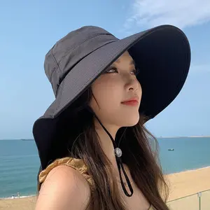 Womens Wide Brim Sun Hat with Neck Flap UPF50 UV Protection Breathable Summer Outdoor Cap Adjustable Chin Strap for Hiking Cycling Fishing Travel Activities