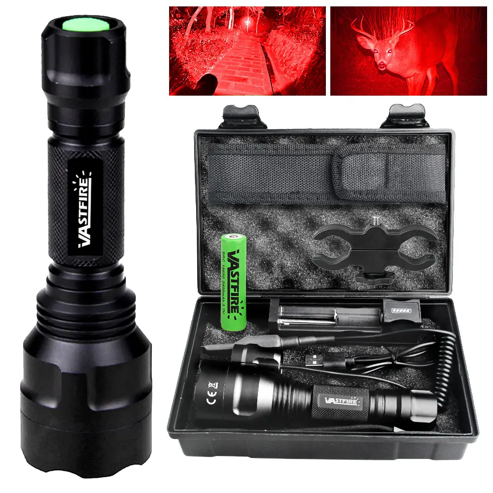 VASTFIRE C8-M Tactical Flashlight - high lm Flood Rechargeable Powerful Flashlights, 350yd Range, 18650 Recharge Li-ion Red/White/Green LED Torch, Remote Switch, Aluminium Body, for Camping, Night Fishing