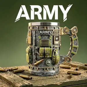 3D Army Tactical Gear Mug  Military Style Stainless Steel Beer Coffee Mug Home Decor Gift for Veteran Dad Soldiers