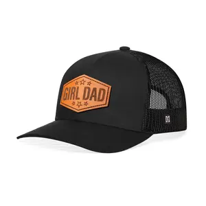 Girl Dad Leather Trucker Hat  |  Black  Snapback