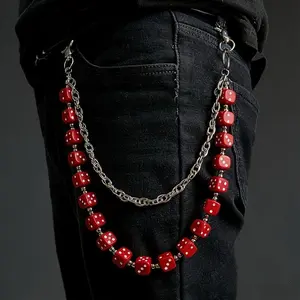 Double Layer Acrylic Dice Waist Pants Chain, Hip Hop Punk Rock Fashion Jeans Chain, Unisex Novelty Cycling Jewelry,summervibes