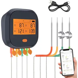 WiFi Meat Thermometer IBBQ-4T,  WiFi BBQ Thermometer for , Oven | APP Calibration Temp Graph | Mobile Notification Timer  | Rechargeable Digital Grill Thermometer, 4 Probes