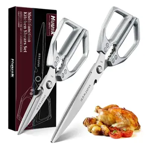 HUUSK Kitchen Scissors Set Silver - Upgraded Stainless Steel Kitchen Shear, Sharp Meat Scissors Dishwasher Safe, Heavy Duty Poultry Shears, Cooking Scissor for Food, Christmas Gifts for Women