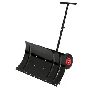 30" Wide Metal Snow Pusher with 15" Height & 2 Wheels,Adjustable Angle & Height Handle for Effortless Snow Clearing,Ergonomic Single-Rod Design for Driveway & Sidewalk