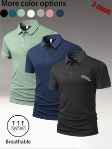 4pcs men's summer solid color breathable fashion casual business polo shirts, comfortable short sleeve tops for everyday wear