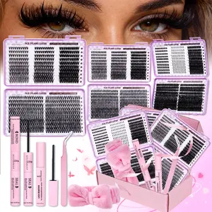 Multiple Styles Eyelash Cluster Set, DIY Lash Cluster, Lash Clusters Extension, Mixed Length Eyelash Extensions False Lashes Extension Kit with Tweezers, Eyelash Glue Extension, Bond&Seal, Remover, Hair band Professional Eye Makeup Accessories for Women
