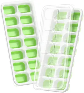 Ice Cube Tray with Lid 2 Packs 28 Cubes Durable Stackable Ice Cube Trays for Freezer with Removable Lids Easy Release Plastic & Silicone Ice Tray for Cocktail Coffee
