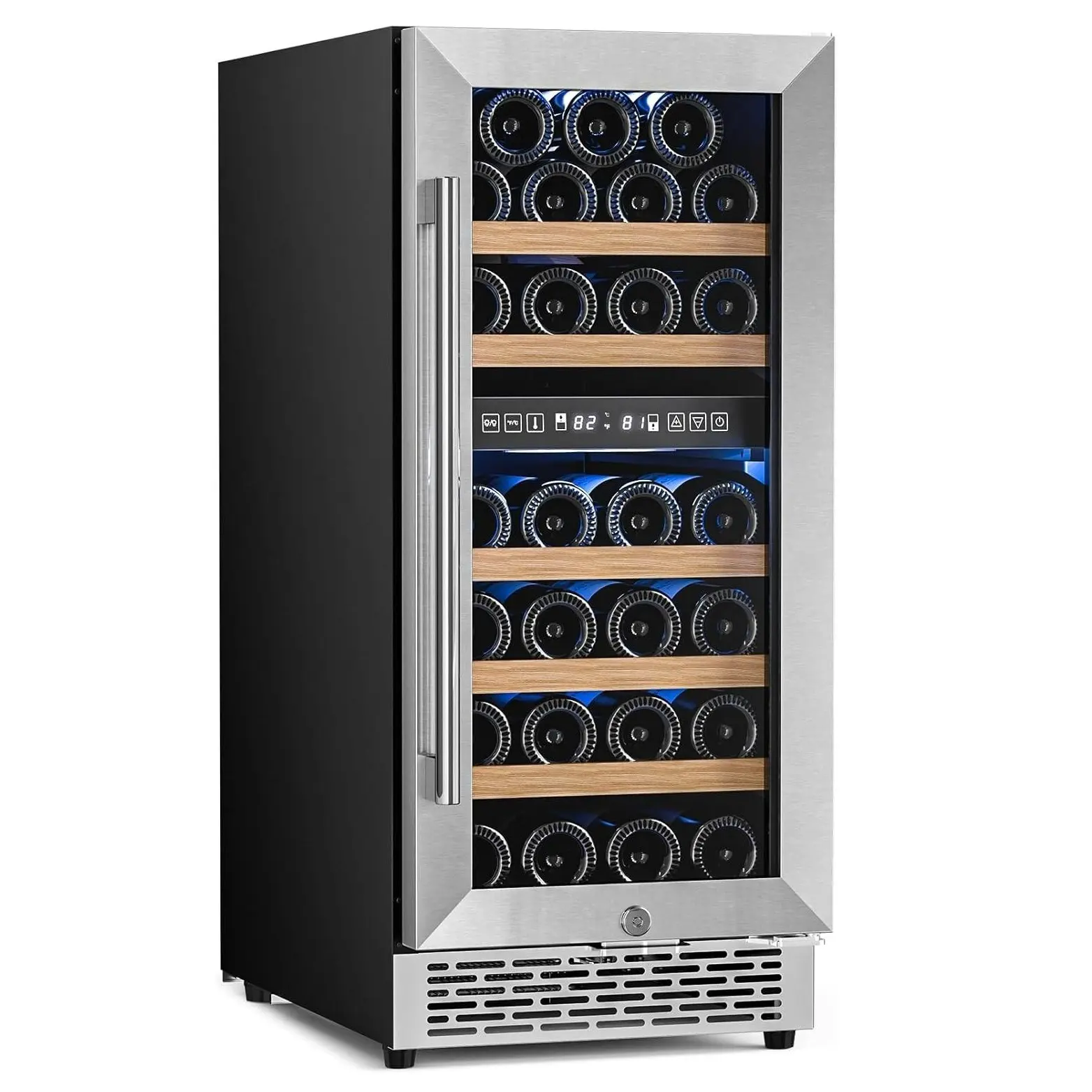 Wine Fridge 15 Inch Wine Cooler Refrigerator,27 Bottles Dual Zone Freestanding or Bulit-in Wine Cooler Fridge with Stainless Steel Double-Layer Tempered Glass Door,3.1cu.ft Multifunctional Refrigerator Vintage Fridge