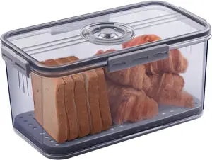 Bread Box for Kitchen Countertop, Airtight Loaf Bread Storage Container, Time Recording Bread Keeper with Lid, Bread Holder Bin for Homemade Bread, Bun, Bagel, Loaf