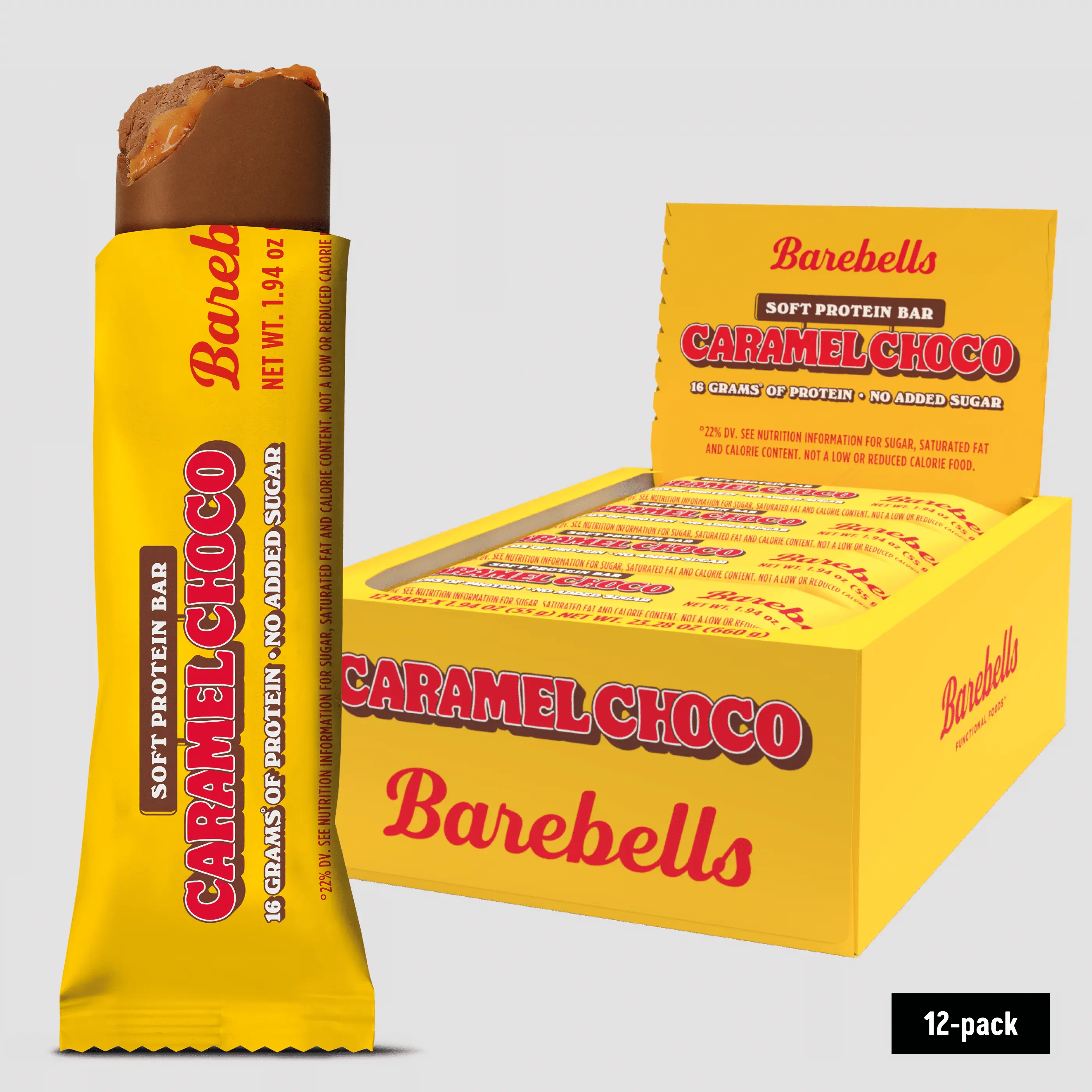 Barebells Soft Protein Bars Caramel Choco - 12 Count, 1.9oz Bars - Protein Snacks with 16g of High Protein - Fluffy Chocolate Protein Bar with 2g of Total Sugars - Soft Protein Snack & Breakfast Bars