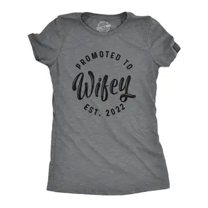 Crazy Dog Womens Promoted to Wifey Est. 2025 and 2026 Graphic T Shirt Wedding Engagement Tee Funny Womens T Shirts Cute Vintage Fashion Casual Ladies T-Shirt Gift Funny Proposal Top Women's Novelty Tees Dark Grey