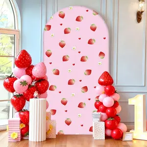 100cmx200cm U-Shaped Background Cloth, Elastic Party Decoration, Cherry Watermelon Donut Strawberry Stripes, Wedding Birthday Baby Shower