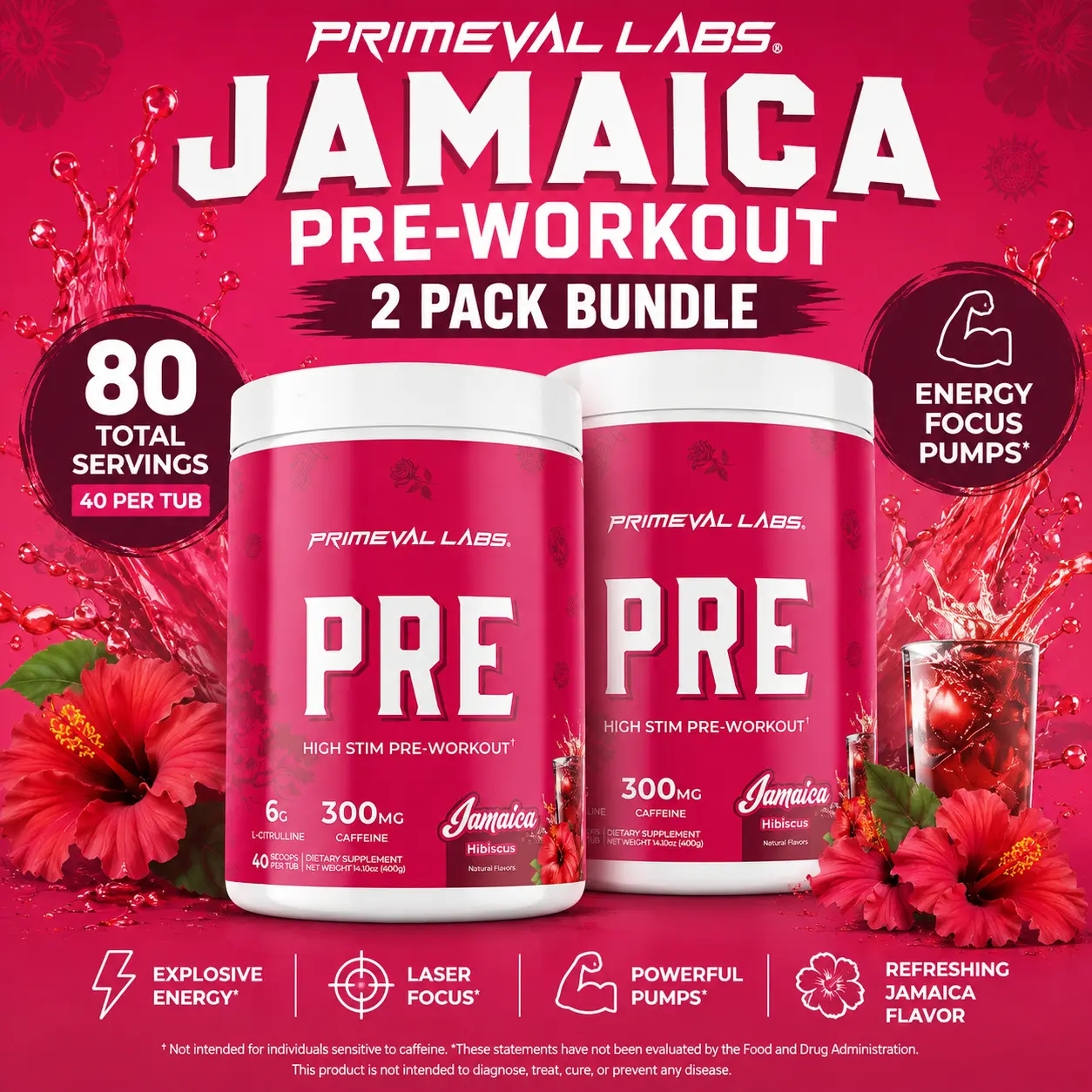 Primeval Labs Jamaica PRE-Workout 2 Pack Bundle – 80 Servings | High Stim Pre Workout Powder | Energy, Focus & Pump | Horchata Flavor | Gym & Fitness Supplement
