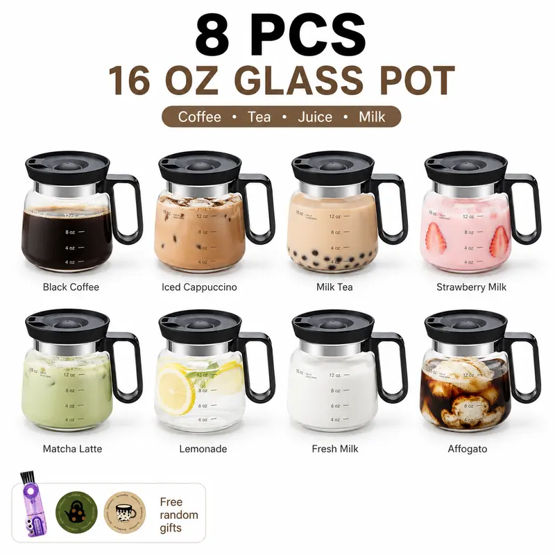 KIJKSYJ Funny Mug & Pot-Style Coffee Cup Set (2/4-Piece) - 16oz 4in Tall Compact Mini Carafe with Lid, Reusable Coffee & Tea Kitchenware, Cute Desk Cup Gift for Enthusiasts