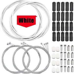 Bicycle Brake Cable Shift Cable Kit White Brake Cables Black Housing Connectors Silver Shift Cables for Mountain Road Bike Repair