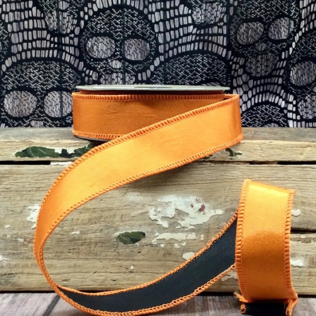 Orange and Black Double-Sided Ribbon, 1.5" X 10YD