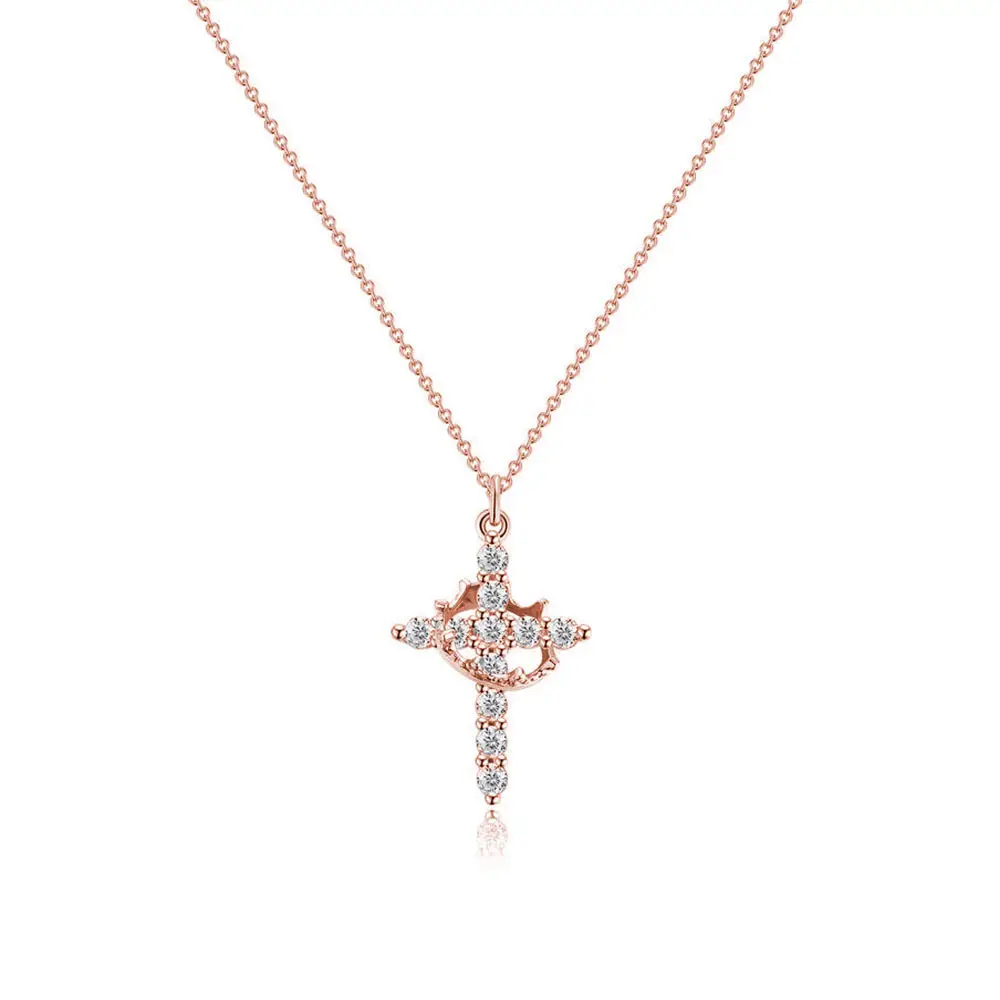 Rotatable Crown Cross Pendant Necklace Golden/Silver/Rose Golden Simple Crown & Cross Pendant Choker Necklace for Women & Men & Girls Pretty Crown Cro