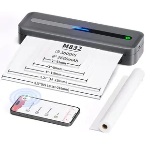 Portable Printers  for Travel, 300DPI Mini Compact Inkless Printer, Thermal  Printer Compatible with Android and iOS Smartphone & Tablet & Laptop - Gray