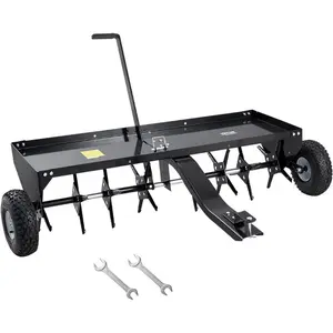 VEVOR Rolling Lawn Aerator, 18 - inch Heavy - Duty Manual Rolling Aerator Lawn with Detachable Handle and 27 Iron Spikes, Rolling Lawn Aeration Tool for Garden Patio Yard Compacted Soils and Lawns, BlackVEVOR Super Brand Day
