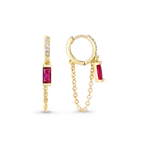 LIVYEN 18K Gold Plated Drop Dangle Chain Hoop Earrings for Women| Cubic Zirconia Hoops| Dangling Chain Earrings