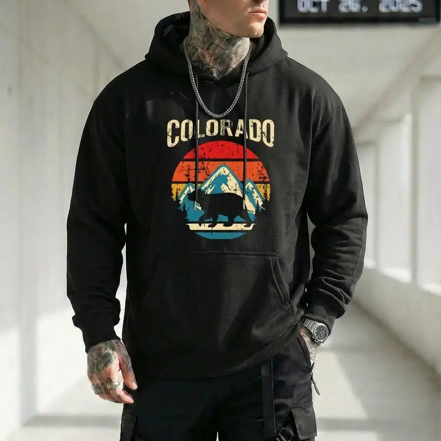 Colorado Bear Graphic Pullover, Unisex Casual Long Sleeve Eco-friendly Cotton Sweatshirt for Rocky Mountain Hiking