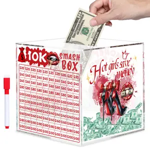 10k Smash Box for Money Saving Challenge, Unbreakable Piggy Bank for Adults, 10000 Savings Box for Cash Big Clear Acrylic Money Saver Must Break to Open