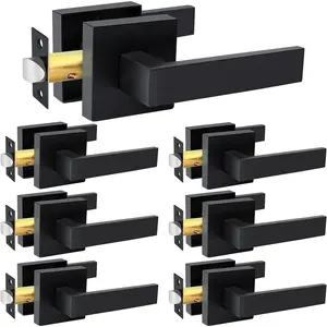 Passage Door Levers, 7 Pack Black Heavy-Duty Keyless Door Handles, Square Non-Locking Door Knobs, Right and Left Handed for Closets, Hallways and Conference Rooms