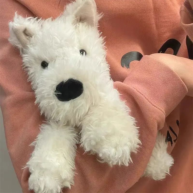 Cute West Highland White Terrier Plush Toy, Fluffy White Puppy Stuffed Animal, Soft Dog Doll