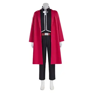Mens Edward Elric Cosplay Costume Red Suit Fullmetal Alchemist Halloween Outfit Gothic Overcoat Shir
