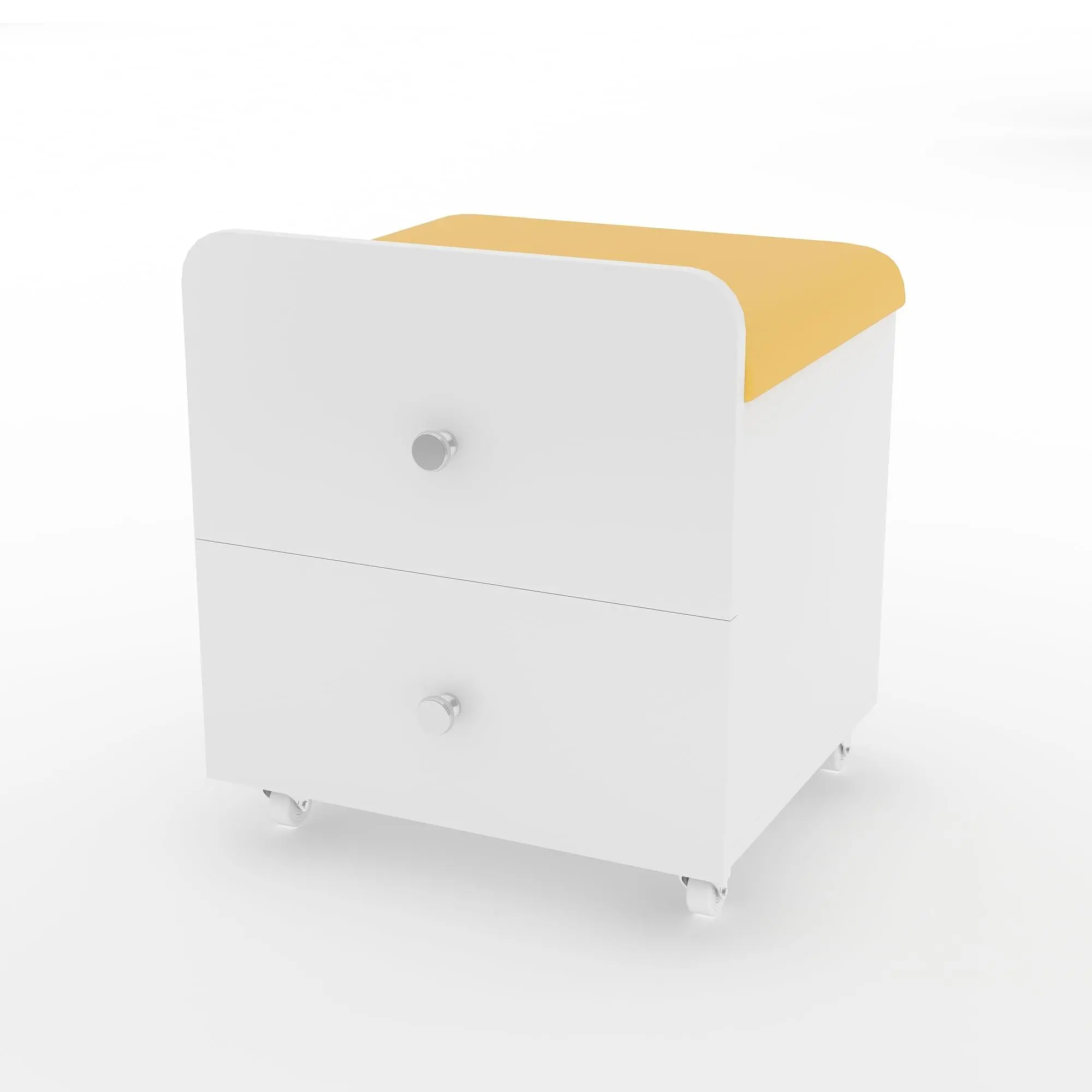 Yellow Square Vanity Ottoman Stool with Storage Drawer, Padded Seat & Side Table Function for Bedroom Makeup Stations