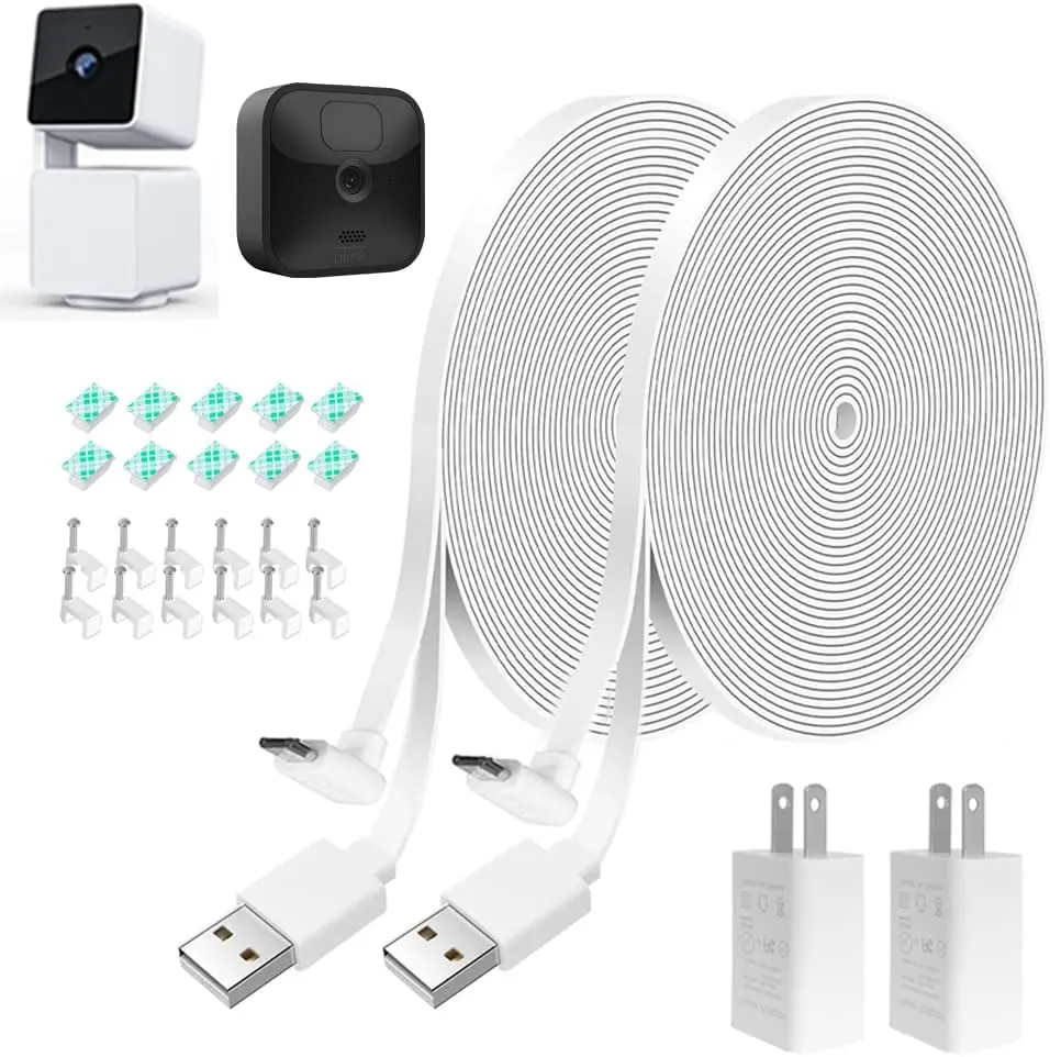 20FT L-Shaped Connector Power Extension  with Charger for Wyze Cam Pan V3, Blink Outdoor (3rd Gen), Flat Weatherproof  Power Cord and Adapter (Not for WyzeCam V3), White, 2Pack
