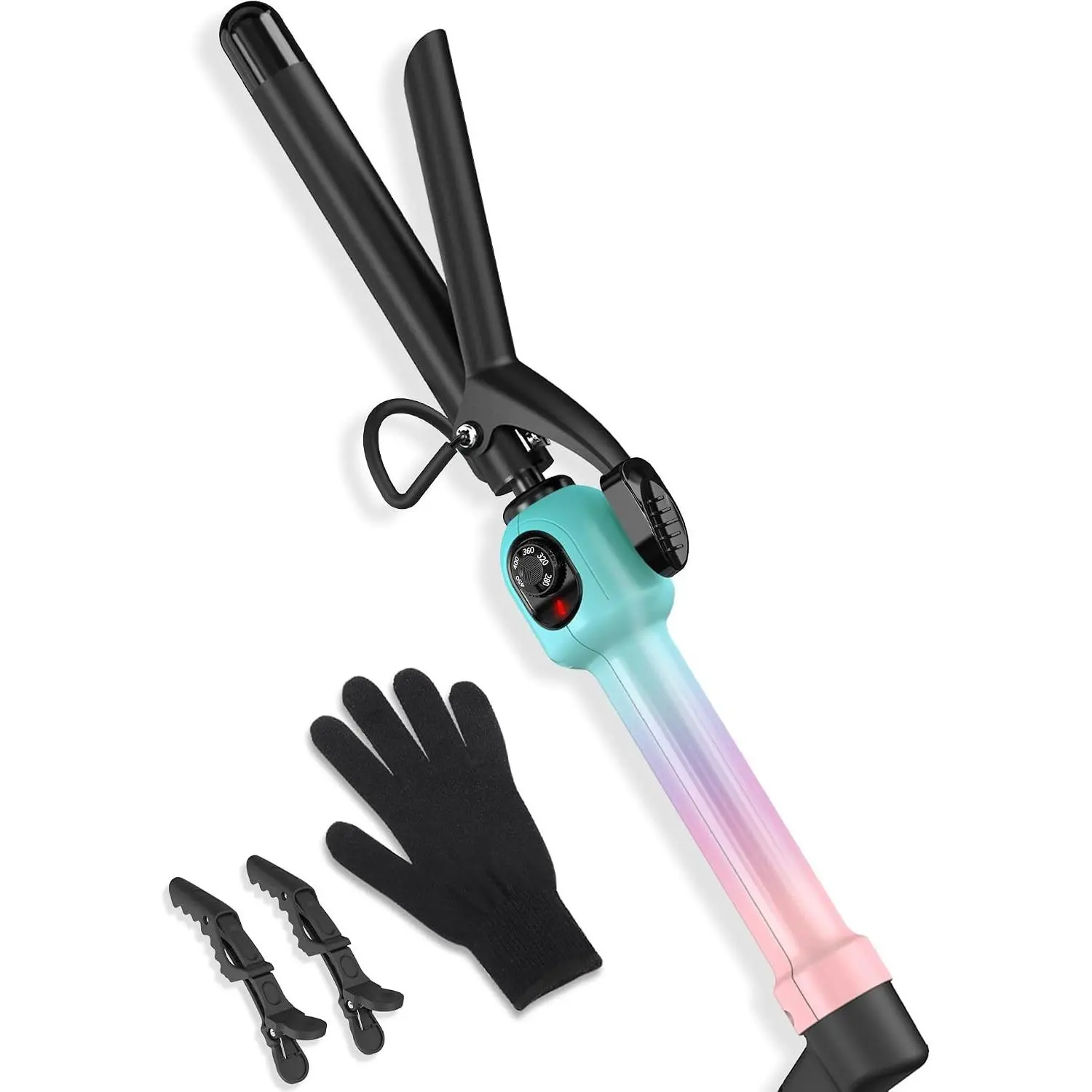 3/4 Inch (19mm) Ceramic Hair Curler for Short Hair, Adjustable 280-450°F Temp Dial, Dual Voltage, Gradient Color Design with Handle for Daily Defined Curls & Soft Waves Gift, Barrel