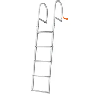 Removable Dock Ladder With Five Steps, 500 Lb Load Capacity, Aluminum Alloy Pontoon Boat Ladder, 3.1 Inch Wide Step, Nonslip Rubber Mat, Easy To Install For Boat, Lake, Pool, Marine Boarding And Shore Entry