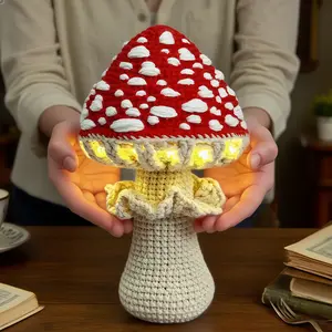 LED Crochet Mushroom Night Light - Plug-in Bedside Lamp for Girls' Room, Kids' Room & Aesthetic Bedroom Decor,Ideal Gift for Valentine's Day, Christmas & Halloween (Great for Children, Women & Teens! Includes Free Crochet Mushroom Pendant)