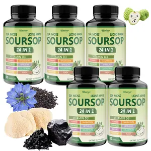 5-Piece Natural Soursop Capsules - Highly Absorbable Formula 24-in-1, containing soursop leaf and fruit extracts, dietary fiber, and vitamin C. Aids digestion, promotes gut health, and is rich in antioxidants. Graviola supplement, daily health supplement.