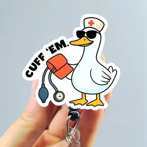 Funny Nurse Badge Reel, Silly Goose Badge Clip, Holiday ID Holder, Cute Badge reel for ER nurses. Retractable swivel clip with a 360 rotation.  Badge pull