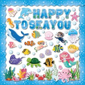 97 Pcs Ocean Animal Bulletin Board Decorations, Under The Sea Classroom Decorations Happy to Sea You Bulletin Board Decor for School Classroom Ocean Themed Party Supplies