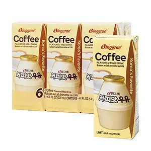 Binggrae Coffee Flavored Milk Drink – Sweet and Creamy Korean Beverage – Shelf-Stable 6.8 fl oz Cartons – Pack of 6