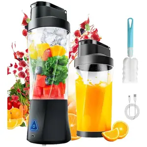 Portable Blender 24oz Personal Blender for Shakes & Smoothies 6000mAh Leakproof Lid Sip Spout BPA Free USB-C Rechargeable Self Cleaning Juicer with 6 Sharp Blades Black