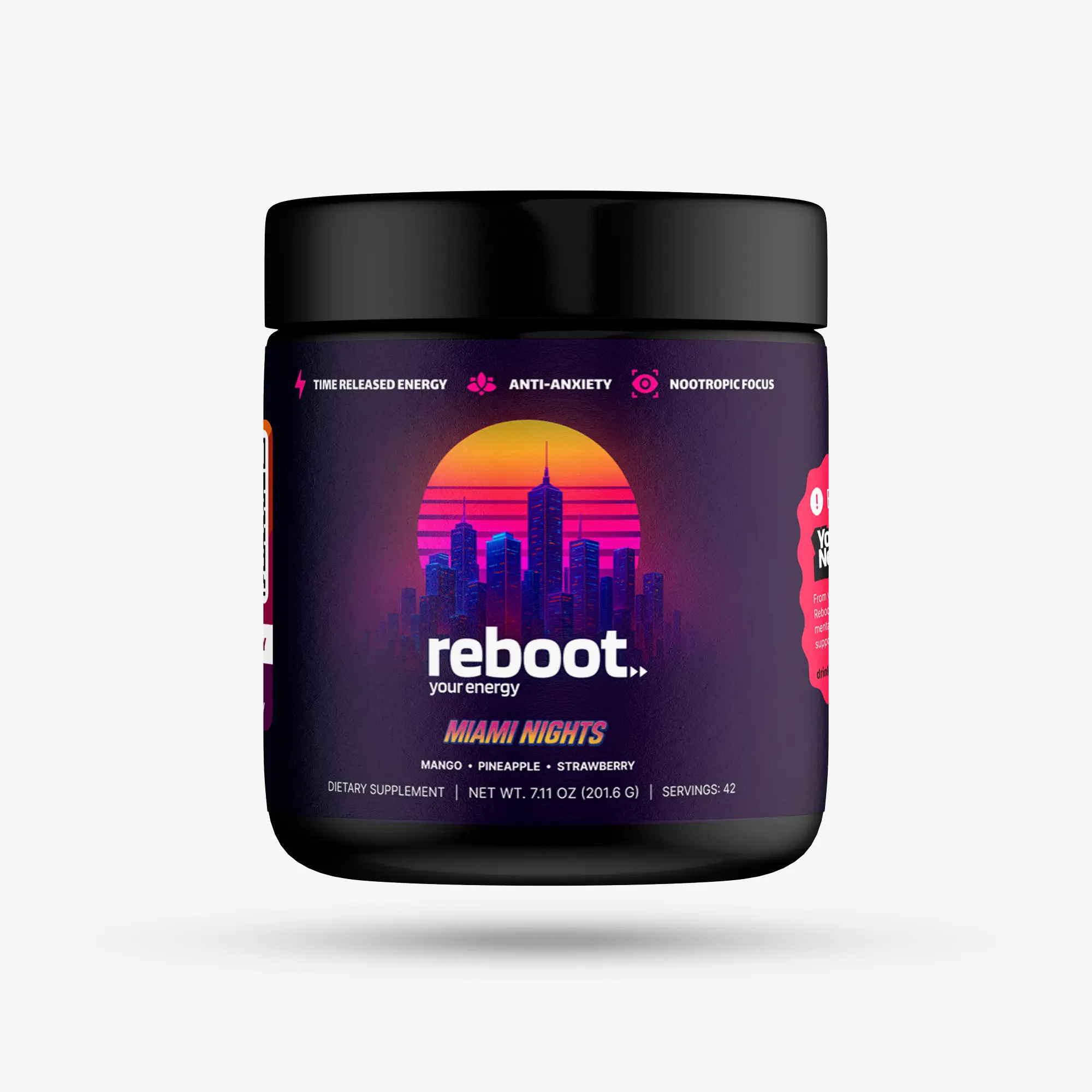 Reboot Miami Nights Energy Drink Powder Mix | Brain & Body Support | 42 Servings