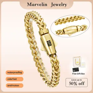 Marvelin Jewelry 2026《New》14K Gold-Plated 6mm Bullet Clasp Black S Logo Bracelet 7.5“ and 8.5” Sizes Latest Electroplating Gold-Plating Technology Waterproof, Color-Fade Resistant, Hypoallergenic Miami Hip-Hop Style Jewelry Perfect Valtentine's Day gif