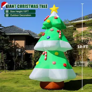 10FT Tall Inflatable Christmas Tree Outdoor Decorations with LED Lights, Giant Blow Up Christmas Tree with Star Treetop & Colorful Candy for Xmas Holiday Party Indoor Garden Lawn Yard Decor
