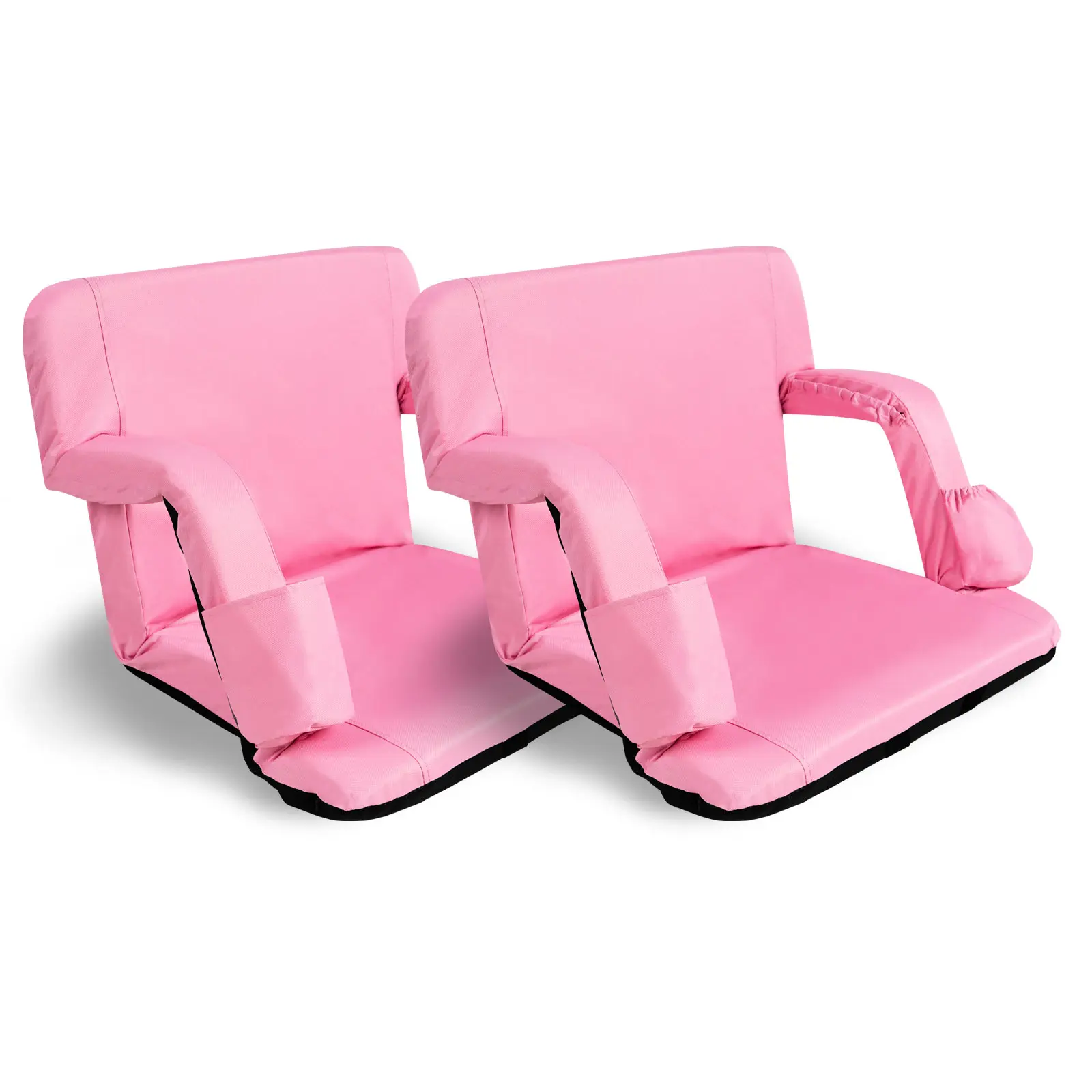 18" Width Stadium Seats for Bleachers, Thick Padded Cushion & Back Support, Reclining Folding Chair with Adjustable Arms, 4 Storage Pockets + Shoulder Straps,  2-Pack