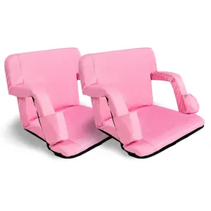 18" Extra Wide Stadium Seats for Bleachers, Thick Padded Cushion & Back Support, Reclining Folding Chair with Adjustable Arms, 4 Storage Pockets + Shoulder Straps,  2-Pack