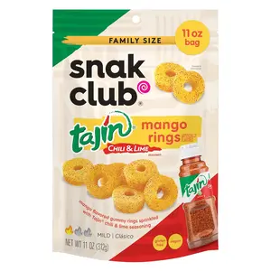 Snak Club Tajin Mango Rings Gummy Candy 11oz Resealable Bag Sweet & Tangy Mango Gummies with Chili Lime Seasoning Vegan Gluten Free Mild Snack
