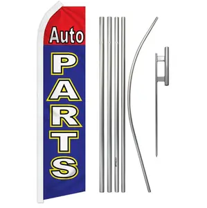 Wind-Resistant Steel and Aluminium Flag and Pole Kit, Red and Blue Polyester Banner for Home, Festive Supplies