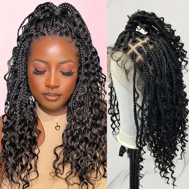 Bohemian Goddess 16 Inch Full Lace Wig with Natural Looking Braids and Curly Ends for Everyday Wear Box Braids Wigs