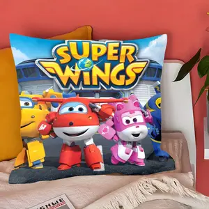 Super Wings Plush Toy Pillow Cover - 18x18 Inches, Vibrant Cartoon Design with Superhero Theme, Machine Washable Polyester, for Easter, Birthdays, Valentine's Day & Home Decor (Pillow Insert Not Included), Superhero Party Decorations