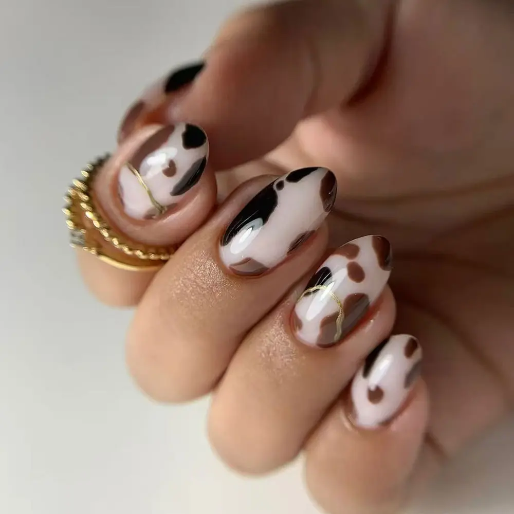 24pcs Short Oval Leopard Print Acrylic Press-On Nails, Includes Jelly Glue and Nail File, Easy Wear, Perfect for Parties and Daily Use